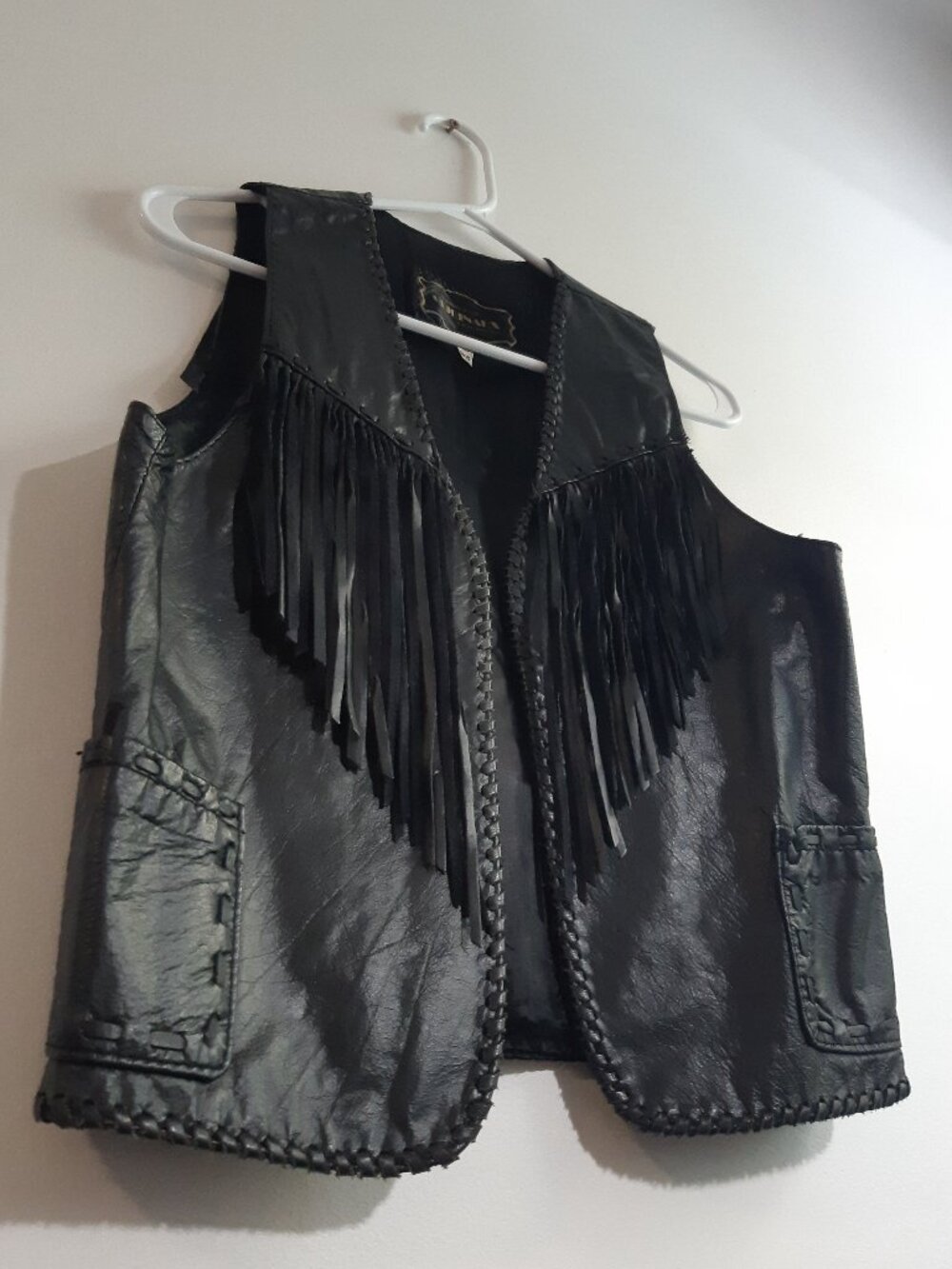 Vintage Genuine Leather Black Fringe Vest Biker Western Festival Made In Canada - Picture 3 of 6